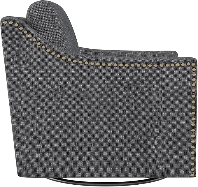 Swivel Accent Chair Set of 2 Modern Comfy Linen Upholstered Barrel Armchair with Nailhead Decor and Metal Base Soft Oversized Round Chair for Living Room Bedroom Club (2 Dark Grey)
