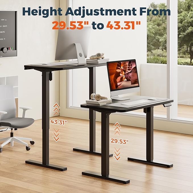 One-Piece Standing Desk 40 x 24 Inches Small Adjustable Height Desk for Small Space Electric Sit Stand Desks Home Office Computer Workstation Black