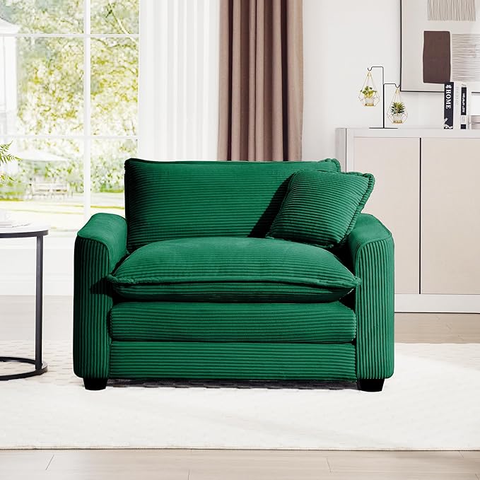 mikibama Luxury Modular Sectional Sofa Chair 45 Inch Modern Corduroy Comfy Cloud Couches for Living Room Office Bedroom Deep Sofa Chair with 1 Toss Pillows Green