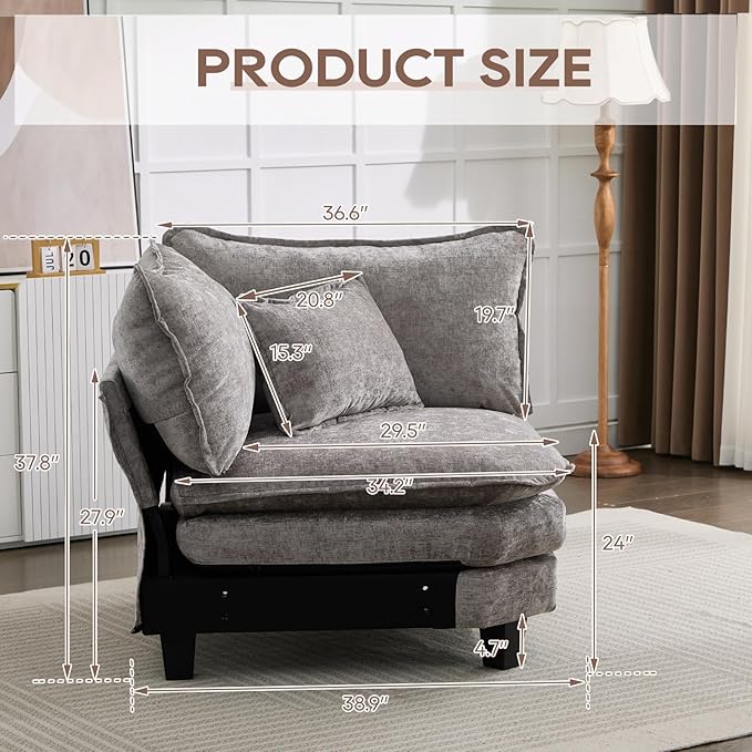 IPKIG Corner Seat Module for Modular Sectional Sofa Corner Module for Customizable Sectional Sofa Couch (Light Grey Corner Seat Module)