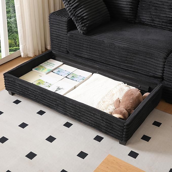 Sectional Sofa with Storage Ottoman Modern Cloud Couch with Deep Seat Modular Sectional Couches for Living Room Apartment Office Black
