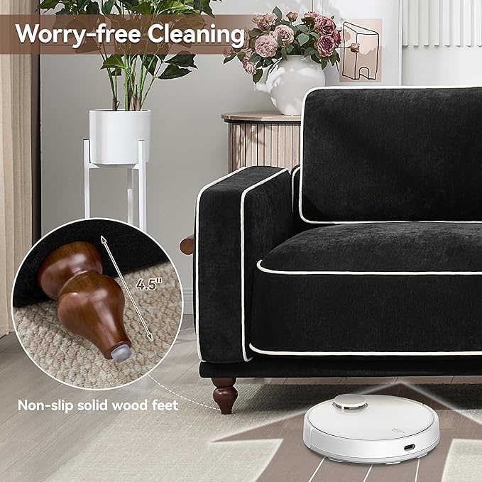 146 Modular Sectional U Shaped Couch with 2 Movable Ottoman Oversized 4-Seater Cloud Sofa for Living Room Comfy Deep Seat Couches with Thicked Cushion and Metal Armrests Chenille Black