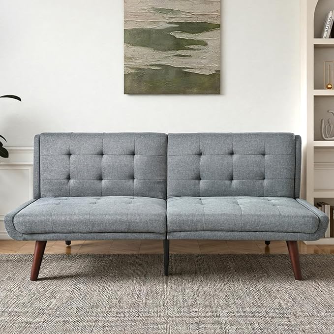 63 Loveseat Sofa Convertible Sofa Bed 5-Position Adjustable Backrest Sleeper Chair Guest Bed for Studio Apartment Basements Cabins Dorm Grey.