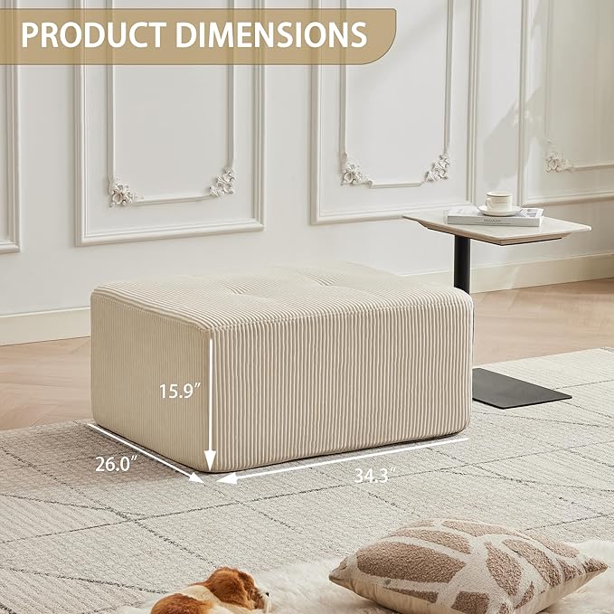Modular Sectional Sofa with Movable Ottoman Seat Deep Seat Couch with Pillows Comfy Cloud Sectional Sofa for Living Room Bedroom and Apartment (White 1 Ottoman)