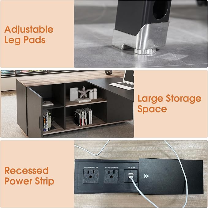 63 inches Executive Desk and 47 lateral File Cabinet L-Shaped Desk with Storage Shelves and Doors Modern Business Furniture DeskWriting Table Computer Desk for Home Office Brown and Black
