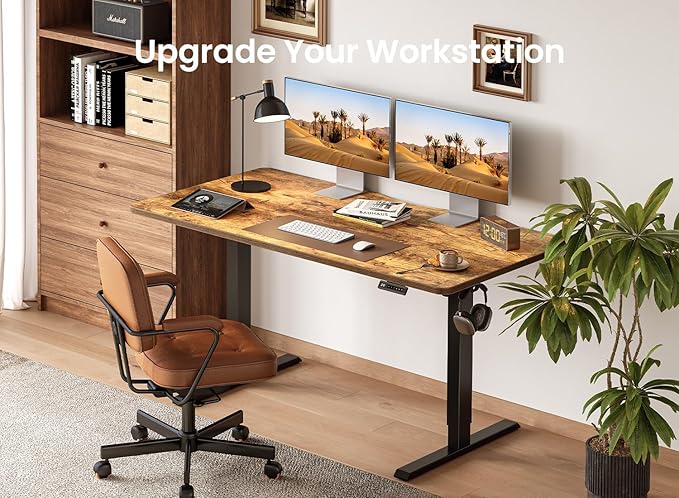 BANTI 40 × 24 Inches Standing Desk Ergonomic Electric Height Adjustable Sit and Stand Up Computer Office Desk with Splice Board Black Frame/Rustic Brown Top