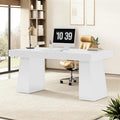 Tribesigns 55-Inch Executive Desk Large Wood Office Computer Desk with Double Pedestal Modern Minimalist Workstations Writing Table Conference Table Furniture for Home Office White