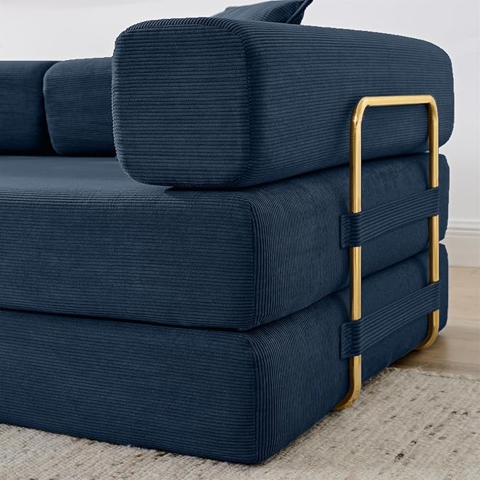 Convertible Sleeper Sofa Bed Boneless Couch with Fixed-Shape Frame 78 Corduroy Fold Out Floor Sofa Couch Modern Foldable Mattress Couches for Living RoomBlue