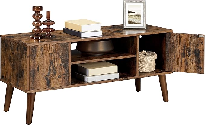 VASAGLE Retro TV Stand for Televisions up to 42 Inches Mid-Century Modern Entertainment Center 43.4” Rustic Brown