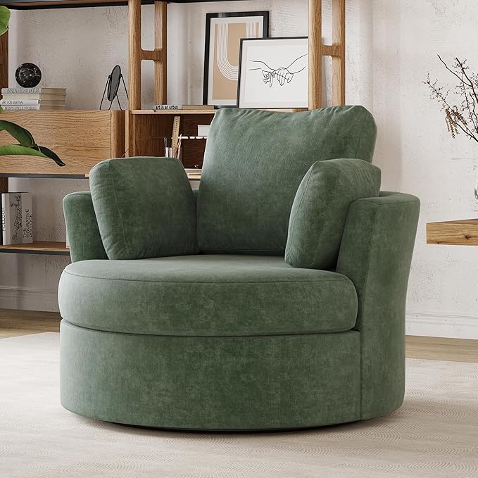 STARY Upholstered Swivel Barrel Sofa Modern Accent Chair with Cozy Cushioning Stylish Rotating Chair for Living Room Bedroom or Office