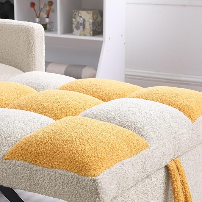 Sleeper Chair Bed Multi-functional Convertible Chair Sleeper Teddy Fabric Adjustable Single Pull Out Sofa Bed with Lumbar for StudioDorm Apartment BedroomOfficeLiving Room (Beige&ampYellow)