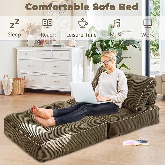 Folding Sofa BedConvertible Sleeper Chair for Adults Folding Sofa Bed Foam Filling Couch with PillowSleeper Chairs Single Size Floor MattressBrown