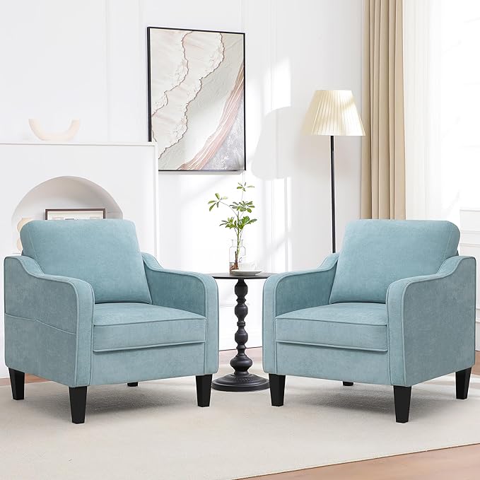 Accent Chair for Living Room Mid Century Modern Reading Chair for Bedroom Upholstered Armchair with Side Pockets Comfy Single Sofa Side Chair for Office Apartment Small Room Teal Green