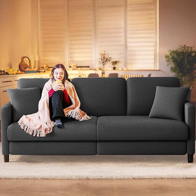Teddy Sofa Couch 83 Comfy Couches for Living Room Classic Grey | 22 Extra Deep Seat Tool-Free Sofas All-Wood Loveseat 2 Pillows Included 850lbs Load-bearing