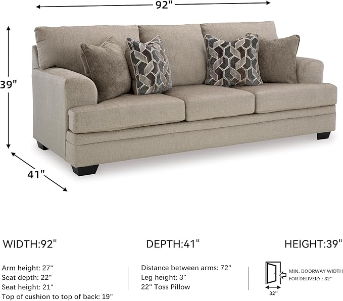 Signature Design by Ashley Stonemeade Casual Sofa with 4 Toss Pillows Light Brown