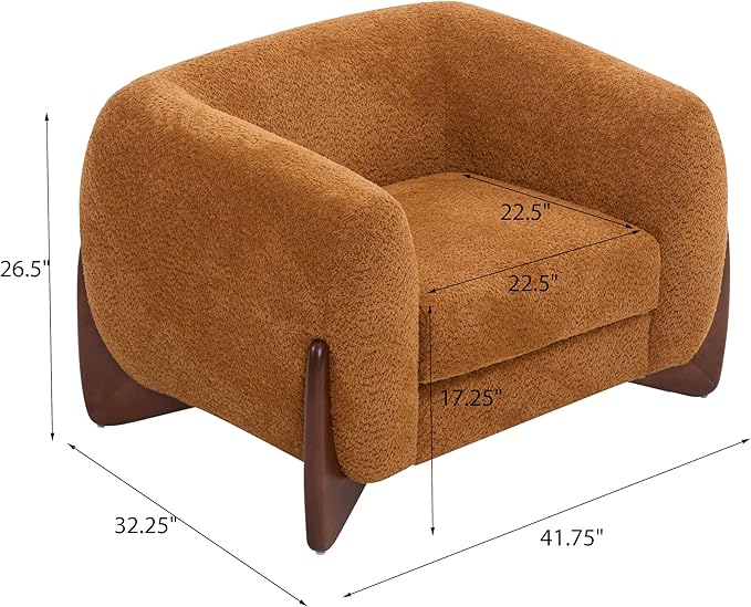 Christopher Knight Home Holly Modern Boucle Fabric Upholstered Club Chair for Living Room Home Office Apartment Relaxing Chair with Removable Cushion and Birch Wood Legs Caramel Brown + Walnut