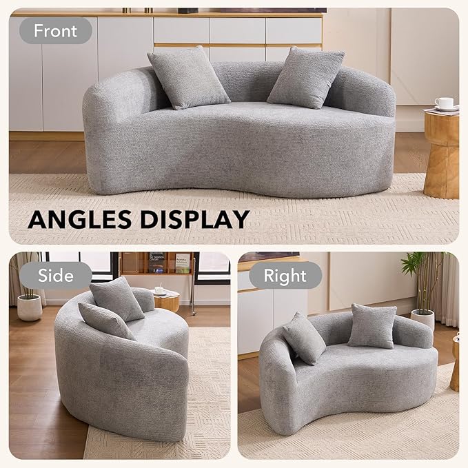 67 Modular Sectional Loveseat Sofa Chenille Upholstered Cloud Couch with S-Shaped Cushion Boneless Couch Sleeper Deep Seat Sofa with Throw Pillows for Living Room (Light Gray) | Chenille Comfortab