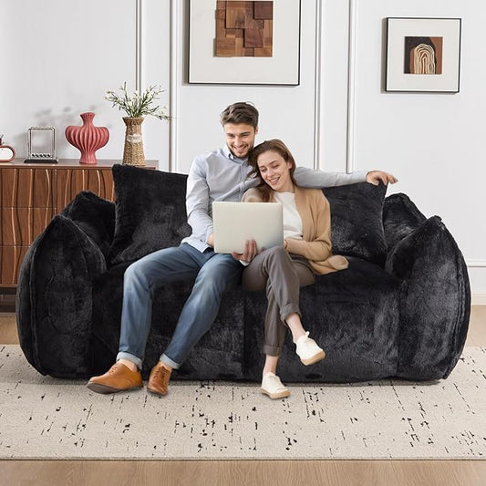 75 Inch Loveseat Bean Bag Couch for Adults Oversized Compressed Boneless Sofa Couch in a Box for Living Room Bedroom Apartment Soft FluffyNo Assembly (Black)