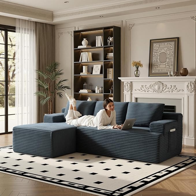 96 Sectional Couches for Living Room Cloud Couch Sofa with L-Shape Upholstered Boneless Couchs Modern Modular Sectional Couch with Chaise (Dark Grey 96 W+Left Facing Chaise+2Seaters)