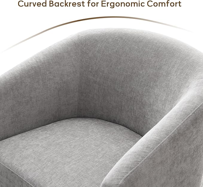 Chenille Swivel Accent Chair Living Room Chairs No Assembly Upholstered Armchair 360°Rotating Barrel Chair for Bedroom Apartment &amp Reading Nook (1 Light Grey)