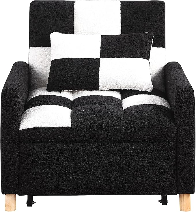 Sleeper Sofa Bed 3-in-1 Convertible Chair Bed Multi-Functional Sleeper Chair Soft Teddy Fabric for Living Room Apartment Office