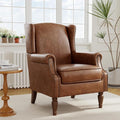 Floral High Back Accent Chair Upholstered Armchair with Solid Wood Legs Comfy Wingback Reading Single Sofa Chair for Small Spaces Living Room Bedroom(Leather Brown Set of 1)