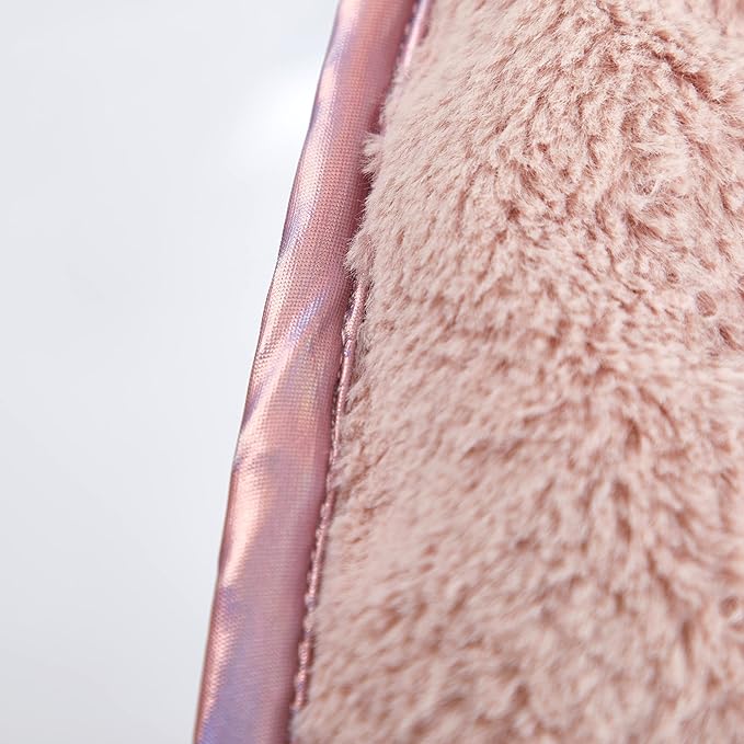 Urban Lifestyle Faux Fur with Holographic Trim Foldable Saucer Chair Blush