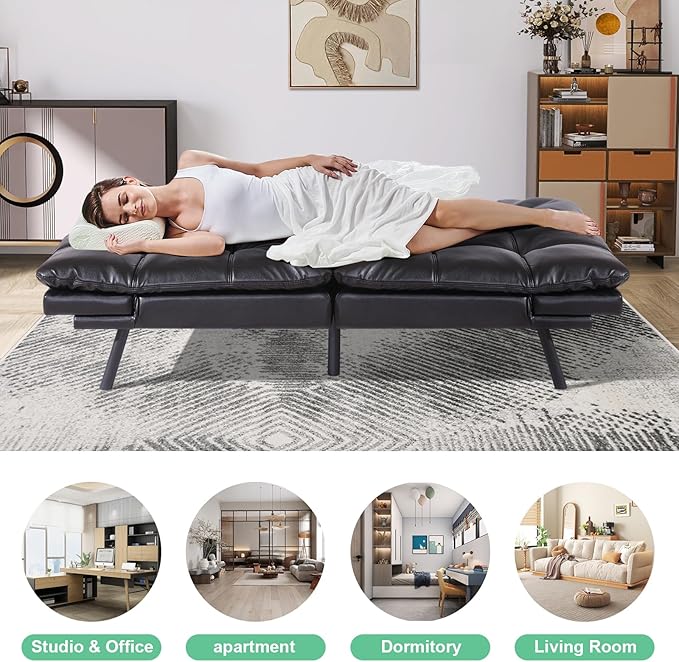 MUUEGM Futon Couch with 71 Adjustable High Density Memory Foam Futon Sofa Bed Modern Design Sofa Bed for Living Room Sleeping and Relaxing(Leather Black)