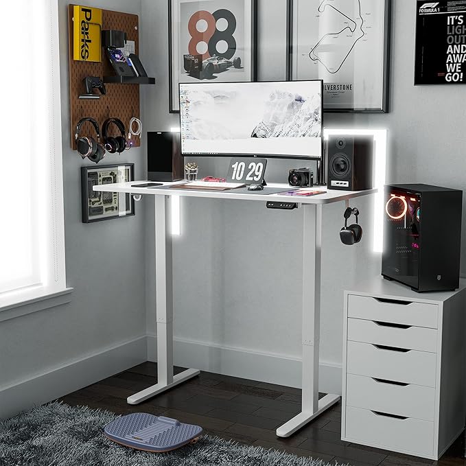 FEZIBO 40x24 Electric Height Adjustable Standing Desk Ergonomic Sit-Stand Home Office Workstation White