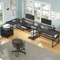 SEDETA U Shaped Desk Reversible L Shaped Home Office Desk with File Drawer &amp Power Outlet 101.5'' Computer Two Person Desk with Monitor Shelf Keyboard Tray Gaming Desk Black