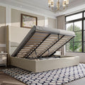 AMERLIFE Lift Up Storage Bed King Size Linen Upholstered Platform Bed Frame Hydraulic StorageModern Wingback Headboard No Box Spring Needed Khaki
