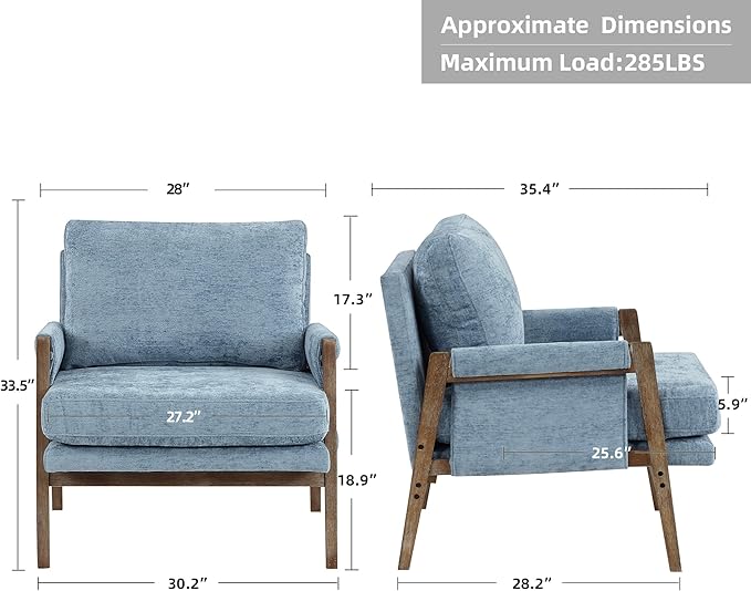 DUHOME Mid Century Modern Accent Chair with Wood FrameComfy Reading Chair with Armrest Mid Century Modern Chair Upholstered Living Room Chairs for BedroomBlue