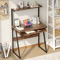 ALISENED 2 Tiers Small Computer Desk for Small Space Compact Laptop Table Workstation with Keyboard Tray. Study PC Table for Home Office Rustic Brown