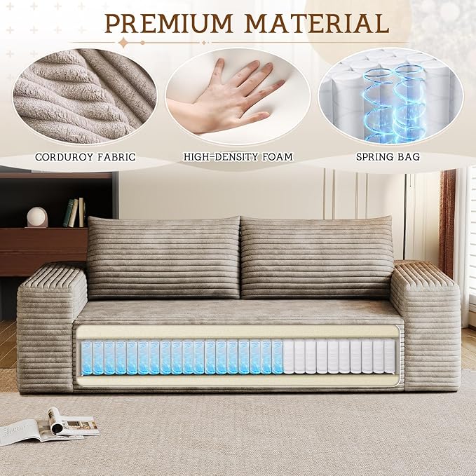 Cloud Loveseat Sofa Corduroy Boneless Couch with High Density Memory Foam Comfy Small Foam Couch in a Box No Assembly Modern Floor Compressed Sofa for Living RoomBedroomSmall Space(70.9WCamel)
