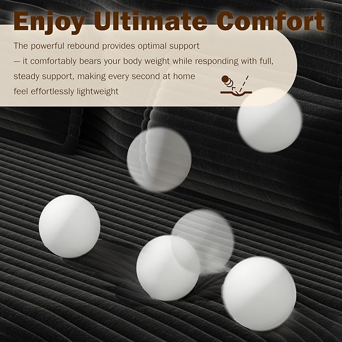 78” Corduroy Floor Sleeper Sofa Bed Modern 2 in 1 Full Size Foldable Mattress with 2 Pillows Convertible Boneless Couch with Deep Seat for Living Room No Assembly Required (Black) | No Assembly Req