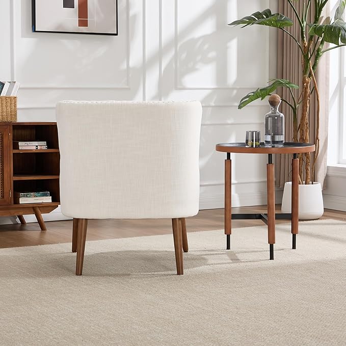 Kmax Accent Chair Slipper Chair with Button Tufted Wingback Armless Living Room Chair with Nails Decorative Modern Side Chair for Bedroom Reception Office Small Space - Linen Beige Walnut Legs