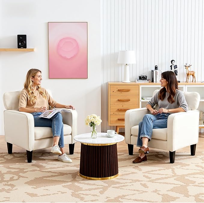 DUMOS Modern Accent Chairs for Living Room Set of 2 Corner Chairs for Adults Reading Chair with Armrest and Backrest Comfy Lounge Chairs for Bedroom Waiting Room and Reception RoomCream White