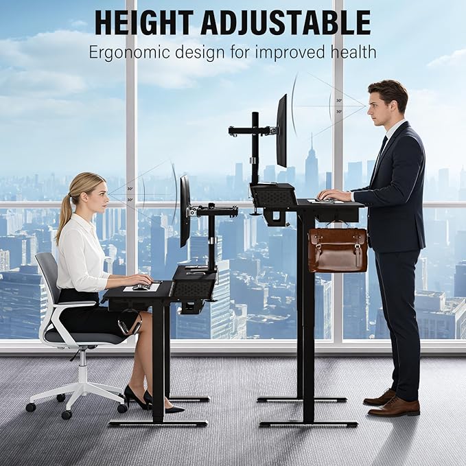 Electric Standing Desk with 4 Drawers 55 x 24 Adjustable Height Computer Desk Ergonomic Sit Stand Desk for Home Office (Black)