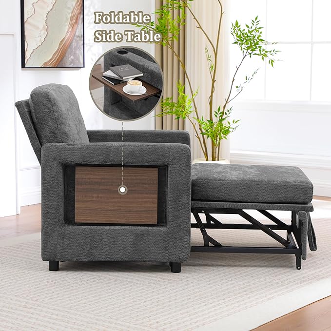 3 in 1 Folding Convertible Sleeper Sofa Bed Pull Out Couch with Side PocketsUSB PortSide TableLoveseat Sofa Bed with Adjustable Backrest for Living Room Bedroom 66 Darkgrey 1 SEAT