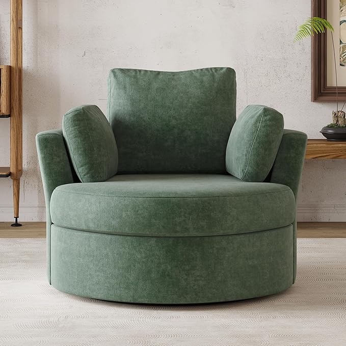 STARY Upholstered Swivel Barrel Sofa Modern Accent Chair with Cozy Cushioning Stylish Rotating Chair for Living Room Bedroom or Office