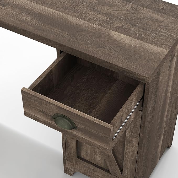 24/7 Shop at Home Holbrook Traditional 1 Drawer Wood L-Shaped Computer Desk with 2 Adjustable Shelves 1 Cabinet Door for Workstation Home Office Study Room Oak Brown