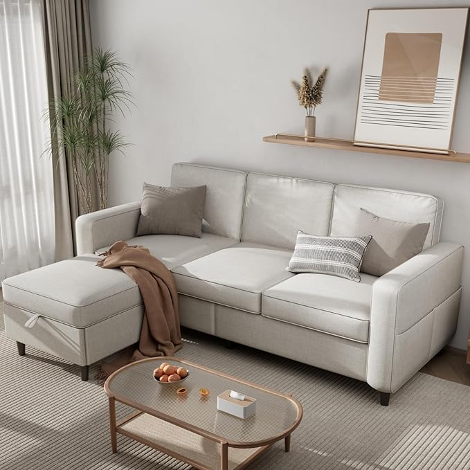 Sectional Sofa Couches for Living Room - L Shaped Cloud Couch-Comfy L Shape Modular Sofawith Storage Chaise-Washable Covers-Suitable for Living RoomsApartmentsRooms and Offices-Beige