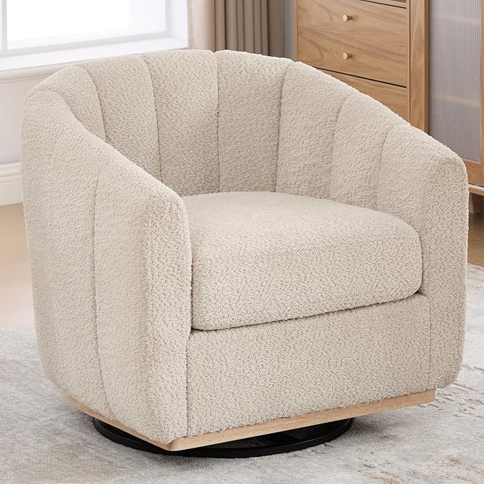 Beige Swivel Accent Chair32.3 Swivel Chair with Wide Curved BackrestThickened Upholstered Accent ChairChenille ArmchairModern Single Sofa Chair for Living Room