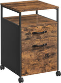 VASAGLE File Cabinet Mobile Filing Cabinet with Wheels 2 Drawers Open Shelf for A4 Letter Size Hanging File Folders Rustic Brown and Ink Black UOFC71X