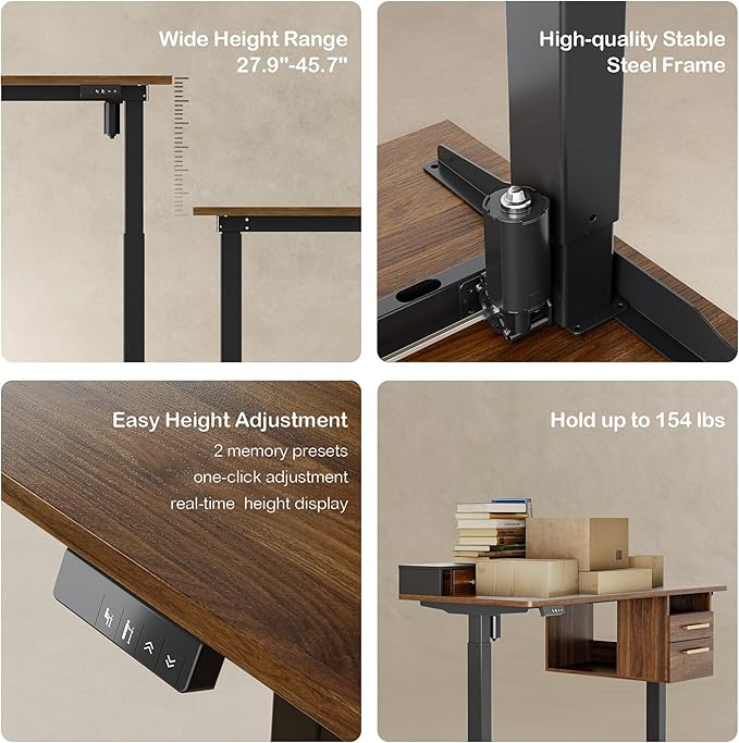 47.2'' Standing Desk with File Cabinet Height Adjustable Electric Sit Stand Desk Lateral File Cabinet Computer Workstation for Home Office Black Walnut