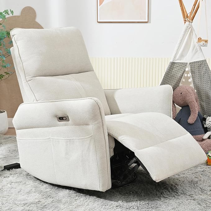 Power Swivel Rocker Recliner Chair for Nursery Upholstered Snowflake Velvet 270°Swivel Glider Rocker Chair with USB Ports Small Power Recliners for Small Spaces Living Room