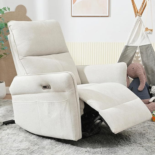 Power Swivel Rocker Recliner Chair for Nursery Upholstered Snowflake Velvet 270°Swivel Glider Rocker Chair with USB Ports Small Power Recliners for Small Spaces Living Room