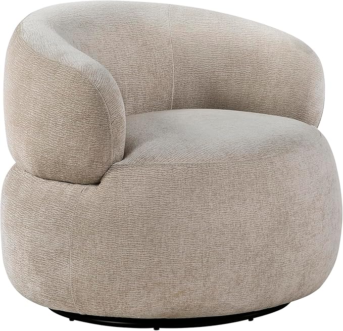 Lexicon Modern Barrel Swivel Accent Chair - Upholstered Soft Chenille Fabric with Metal Base 360 Degree Round Swivel Accent Chair for Living Room Bedroom Office No Assembly Required Light Brown