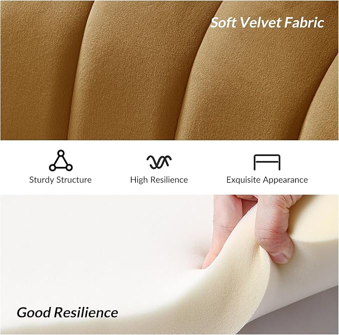 Velvet Upholstered Loveseat Sofa with Gold Metal Legs Modern Comfy Small Love Seat with Flower Shaped Back 2-Seater Sofa Accent Couch for Living Bedroom Leisure Areas Golden