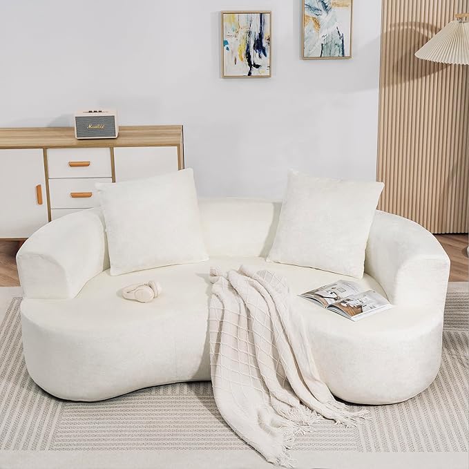 80 Boneless Loveseat Curved Cloud Sofa Couch Memory Foam Couch in a Box with 2 Pillows U-Sheaped Sofa for Living Room Bedroom Comfy Compressed Sofa No Assembly Required (White)